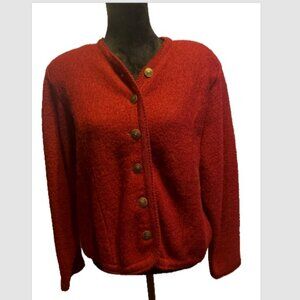 Vintage Tally-Ho Burgandy 100% Wool Button Cardigan Sweater L Womens Office wear
